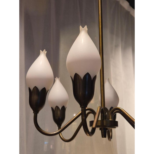Mid-Century Tulip Chandelier in Brass and Glass attributed to Fog & Mørup, Denmark, 1960s For Sale - Image 6 of 9