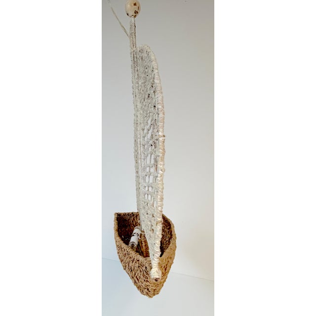 Mid 20th Century Coastal Boho Chic Polychromed Rattan, Willow and Reed Sailboat Chandelier For Sale - Image 4 of 16