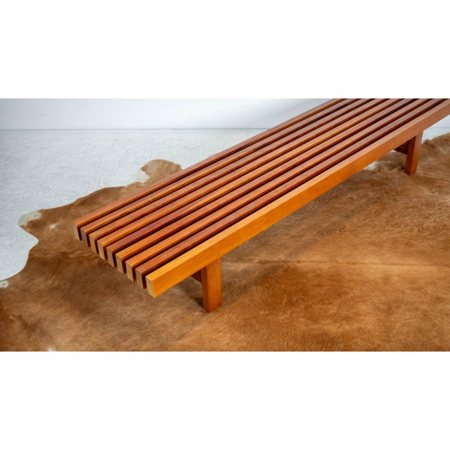 Mid Century Charles Webb Cherry Wood Slat Bench, 1990s. For Sale - Image 10 of 17