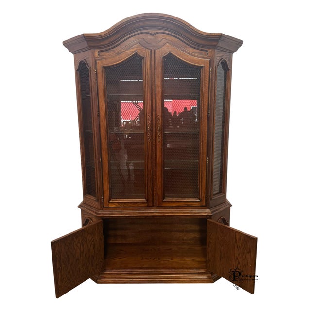 Brown Vintage Century French Country Style Oak Display / China Cabinet For Sale - Image 8 of 11