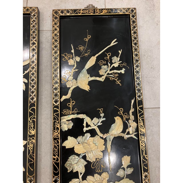 This highly detailed pair of lacquer panels was purchased in Hong Kong in the 70’s The bird and foliage designs are all...