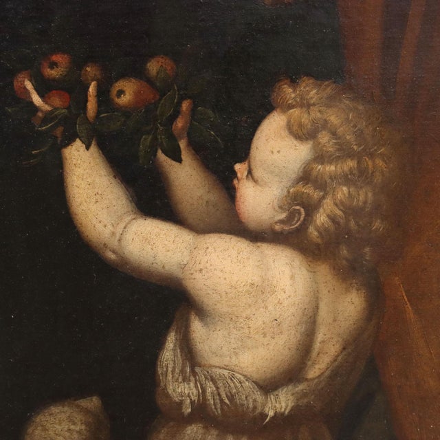 Lombard School Artist, Madonna and Child with Saints, 17th Century, Oil on Canvas, Framed For Sale - Image 8 of 15