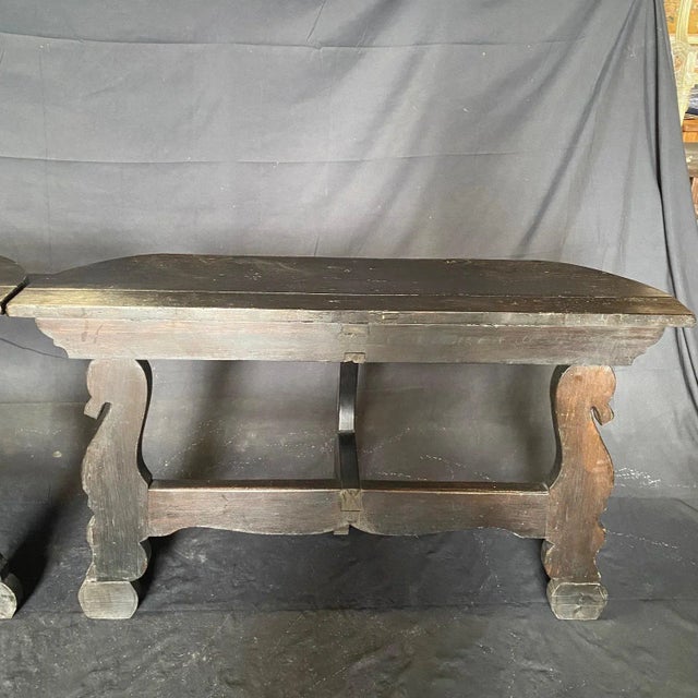 Ebony Antique Spanish Ebony Demilune Tables, Consoles or Side Tables -A Pair For Sale - Image 8 of 12