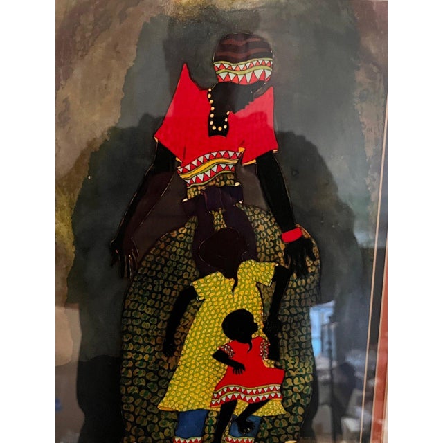 Metal Paul Nzalamba "Still Together" Signed African Art Print Framed 16x20.5 For Sale - Image 7 of 10