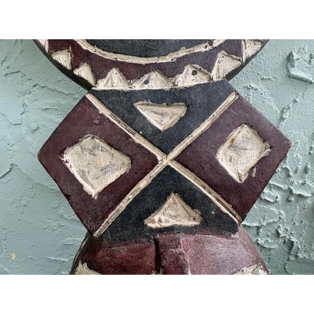 Large Hand-Carved African Tribal Mask Sculpture in Painted Wood, 23.25”h For Sale - Image 11 of 12