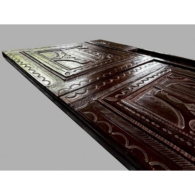 Black Large 20th Century North African Hand-Tooled Foldable Leather Writing Desk Pad Blotter, 1950s For Sale - Image 8 of 14