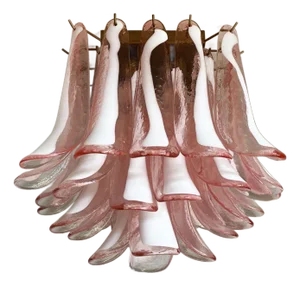 Murano Ceiling Chandelier | 32 Pink Glass and Lattimio Petals in a Contemporary | Mid Century Style