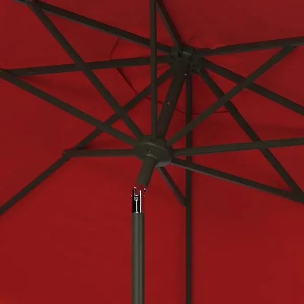 Safavieh Outdoor Venice 11ft Round Crank Umbrella - Red For Sale - Image 4 of 5