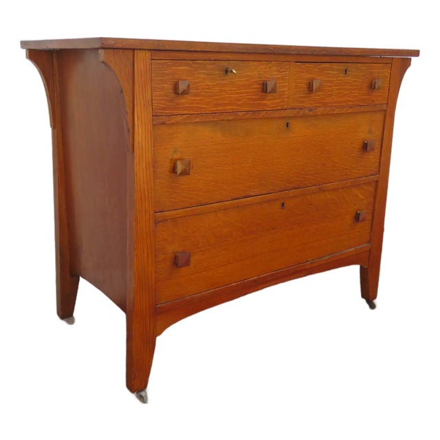 Mission Art and Craft Early 1900s Low Oak Dresser 6126 For Sale