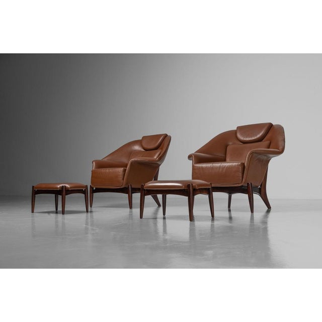 1960s Set of Large Lounge Chairs with Ottomans, 1960s, Set of 4 For Sale - Image 5 of 18