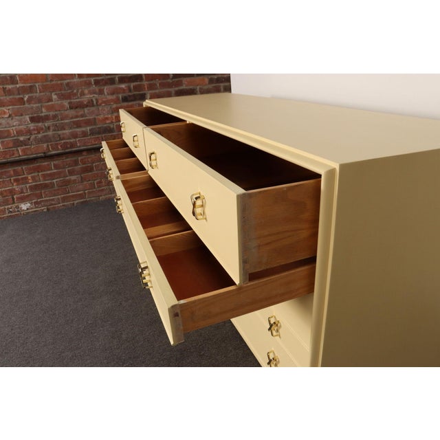 Vintage Ten Drawer Dresser Debonaire Cabinet With Brass X Pulls by Paul Frankl For Sale - Image 10 of 18