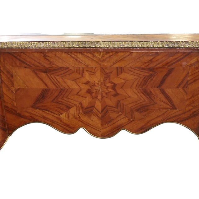 Wood Early 20th Century Bureau Plat Desk, French, Large, Burl Wood Veneer, Leather Top, Bronze Mount! For Sale - Image 7 of 7
