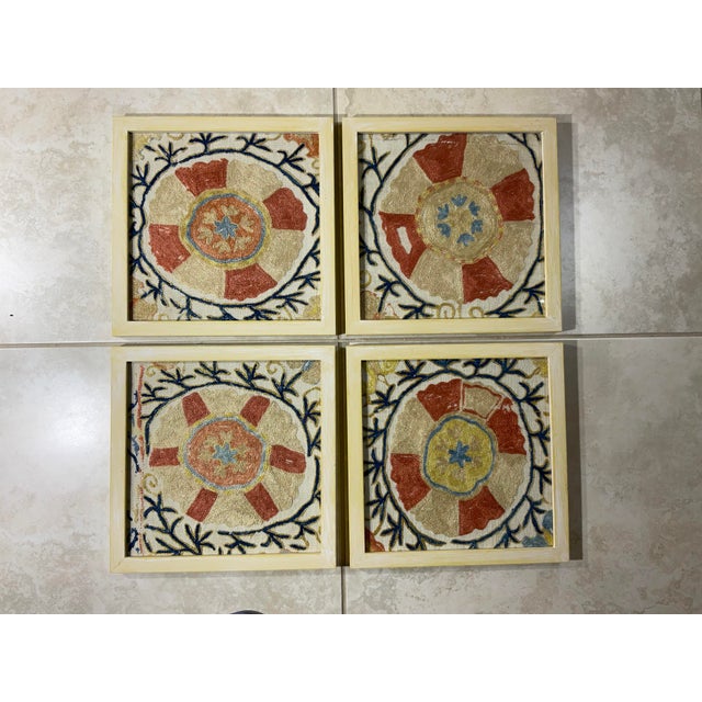 Set of Four 19 Century Antique Silk Suzani Wall Hanging For Sale - Image 12 of 12