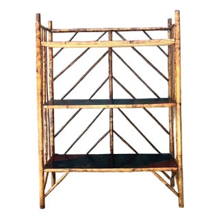 Vintage Chevron Bamboo Painted Etagere For Sale