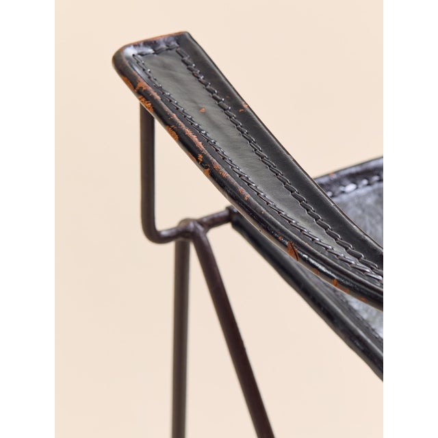 The Vintage Spanish Wrought Iron & Leather Scroll-Back Armchair, Pair For Sale - Image 12 of 17