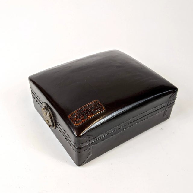 20th Century Rectangular Black Lacquer Leather Jewelry Box For Sale - Image 9 of 10