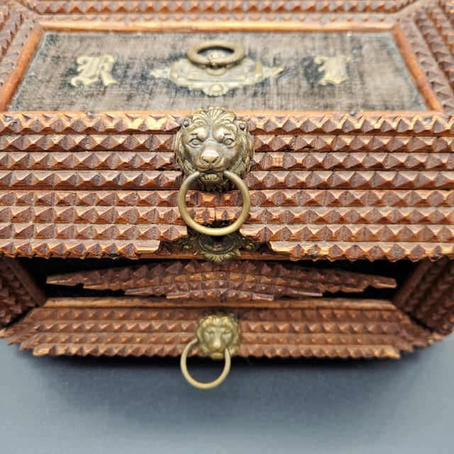 Tramp Art Handcrafted Wood Box For Sale - Image 3 of 9