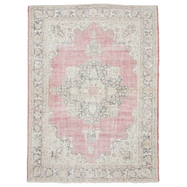 Vintage Washed Out Turkish Oushak Rug- 9′5″ × 13′5″ For Sale
