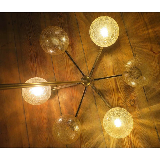 Angelo Brotto Intricate Gold-Plated Brass Chandelier with Six Globes by Angelo Brotto, Italy, 1960s For Sale - Image 4 of 11