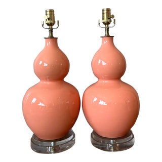 Vintage Regency Glazed Ceramic Gourd Lamps - A Pair For Sale