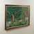 Whimsical acrylic painting on canvas of a lush jungle scene with elephants, flowers and a cat executed in a distinctive...