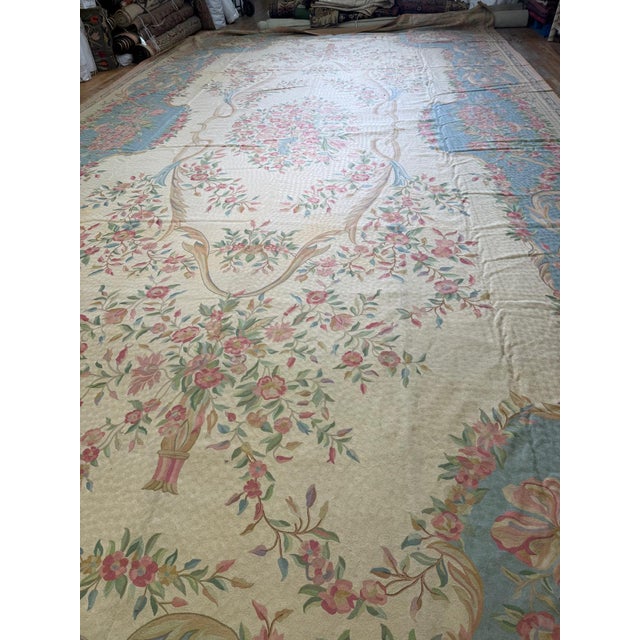 1920s Antique Ivory Floral Medallion India Agra Textile Chain Stitch Gallery Rug For Sale - Image 4 of 15