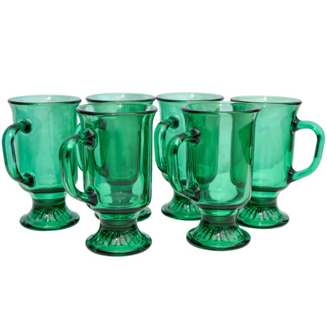 American Midcentury Green Glasses, S/6 For Sale - Image 3 of 5