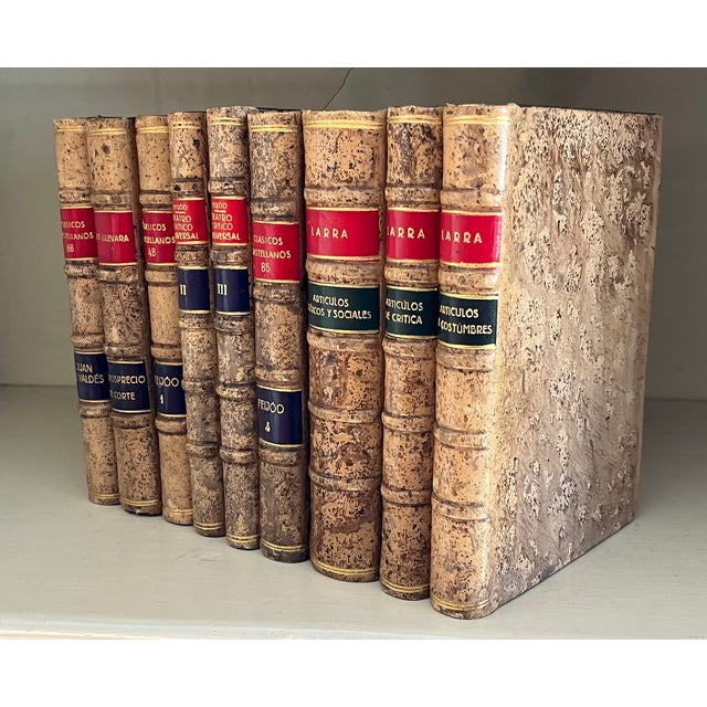 A collection of nine Spanish books in fine bindings published by Espasa-Calpe, Madrid. Measure 7 3/8” tall x 5 3/8” deep....