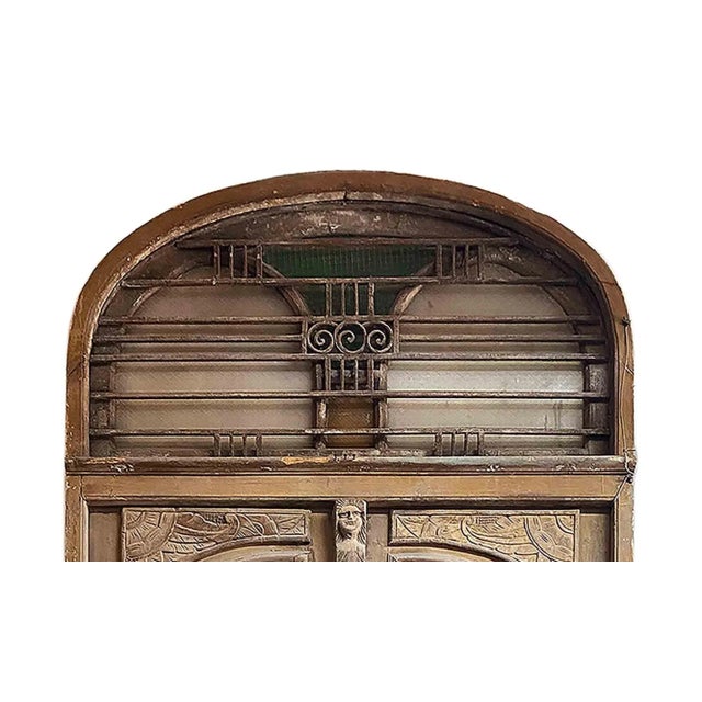 1920s Entry Doors Antique Carved Wood and Wrought Iron For Sale - Image 5 of 8