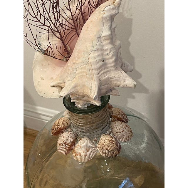 Antique White Fabulous Pair of Sea Shells Glass Demijohn Bottles For Sale - Image 8 of 9