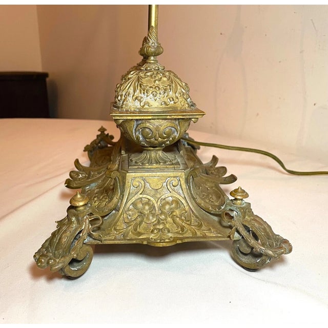 Antique Ornate 1800's Victorian Gilt Bronze Dual Inkwell Desk Lamp Stand Brass For Sale - Image 12 of 12