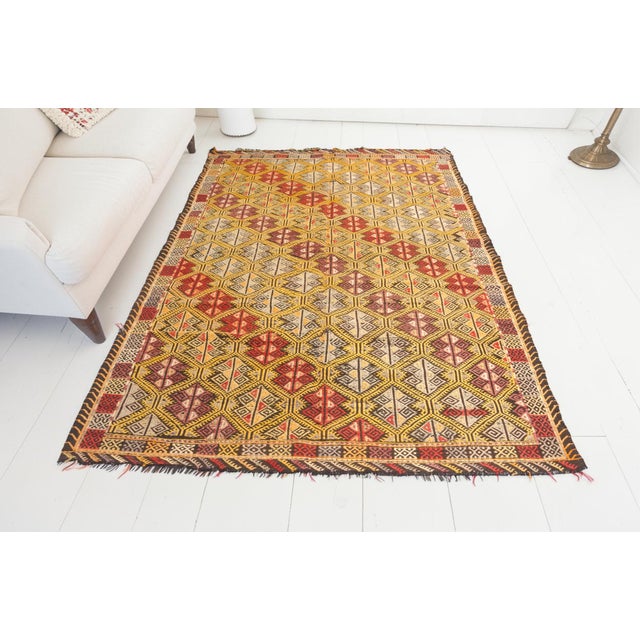 Turkish Oushak Anatolian Wool Kilim Rug For Sale - Image 3 of 10