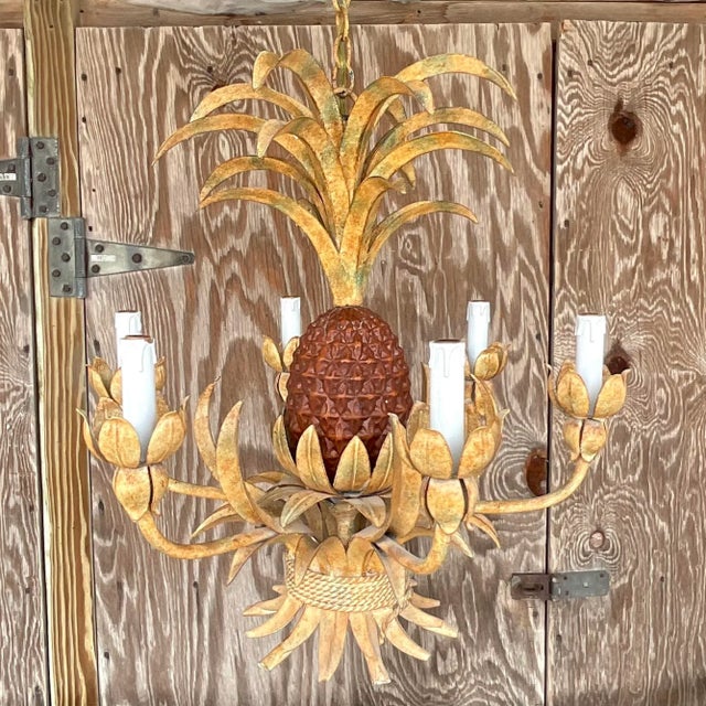 Vintage Coastal Faux Finished Pineapple Chandelier For Sale - Image 4 of 7