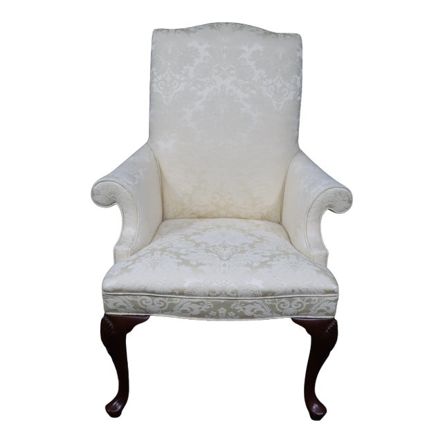 Mid 20th C. Damask Wingback Chair For Sale