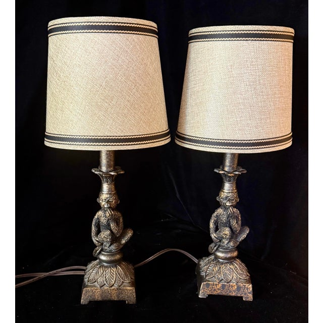 Brass Mid 20th Century Brass Monkey Motif Accent Lamps - a Pair For Sale - Image 8 of 12