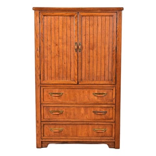 Thomasville Mid-Century Modern Campaign Walnut Armoire Dresser, Circa 1970s For Sale