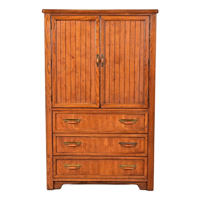 Thomasville Mid-Century Modern Campaign Walnut Armoire Dresser, Circa 1970s For Sale