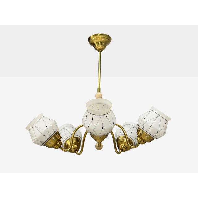 1930s Swedish Modern, Pendant Light, Opaline Glass, Brass, Plastic For Sale - Image 4 of 11