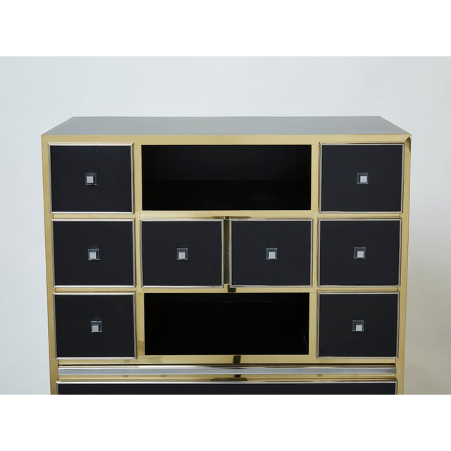 Metal 1970s Vintage Michel Pigneres Brass Chrome Black Cabinet Secretaire For Sale - Image 7 of 13