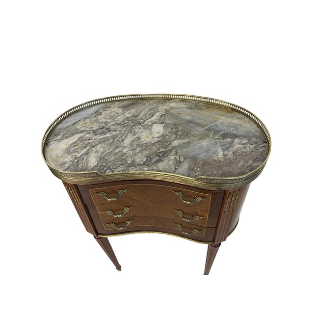 1930s Pair of Louis XVI Style End or Bedroom Side Tables With Marble and Brass Gallery Tops For Sale In Boston - Image 6 of 12