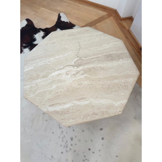 1970s 1970s Beige Octagon Travertine Cocktail Coffee Table, sculptural For Sale - Image 5 of 9