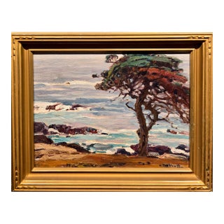 Hanson Puthuff "Monterey Coastal Cypress" Plein Air Impressionist Landscape-1930s Oil Painting For Sale