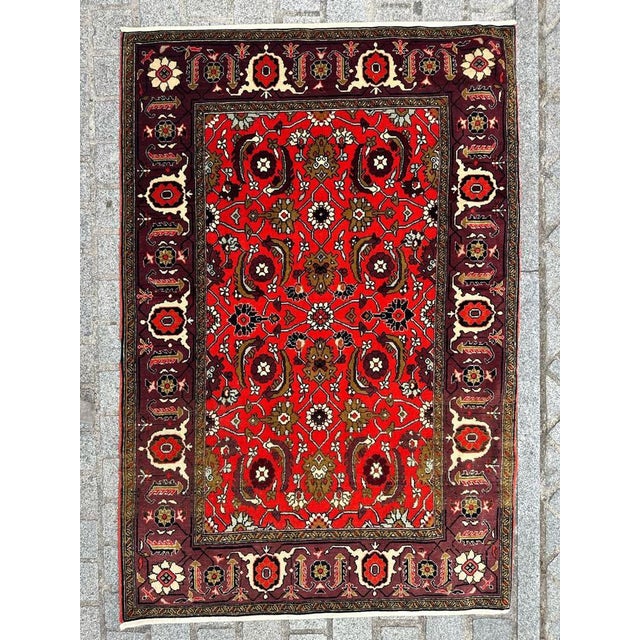 Exquisite midcentury Shirwan Caucasian rug featuring a stunning design inspired by antique Karabagh rugs. This masterpiece...