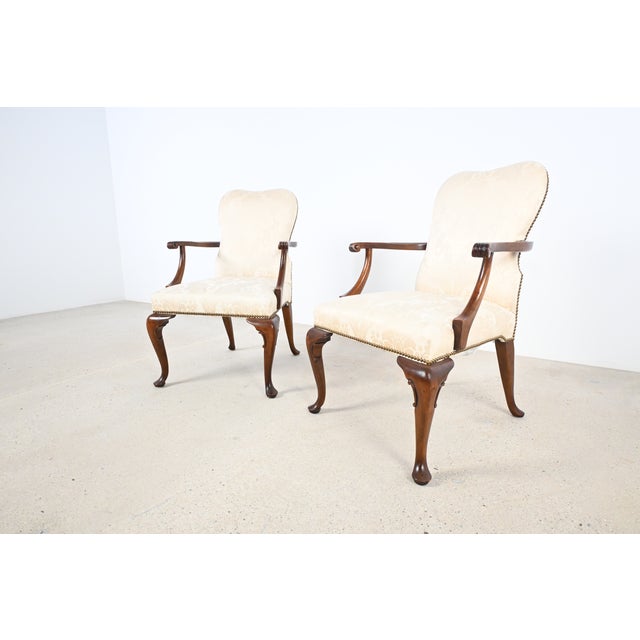 Queen Anne Baker Furniture Queen Anne Mahogany Armchairs – Pair For Sale - Image 3 of 14