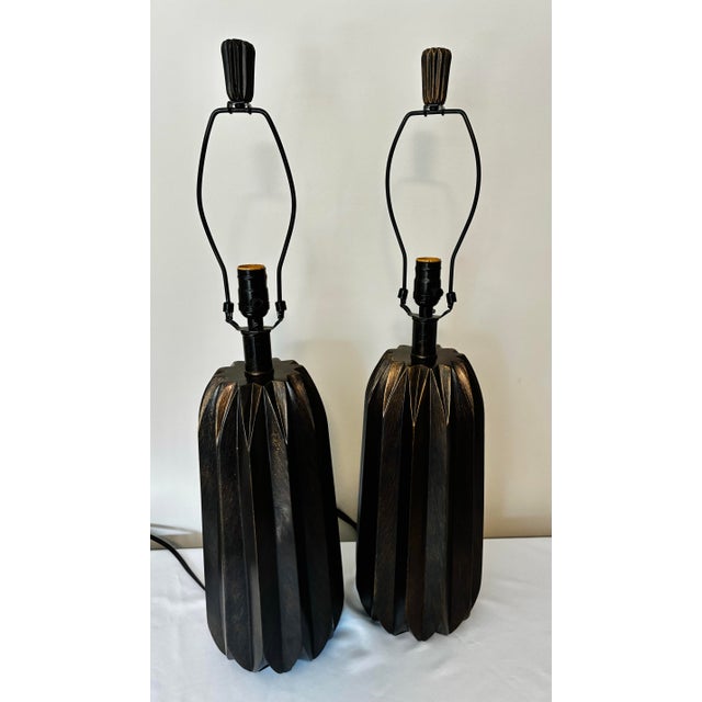 Wood Vintage Mid Century Modern Wooden Table Lamps - a Pair For Sale - Image 7 of 12