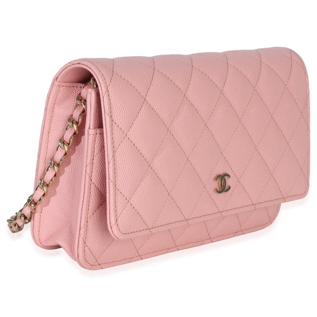 Contemporary Pink Quilted Caviar Wallet On Chain For Sale - Image 3 of 8