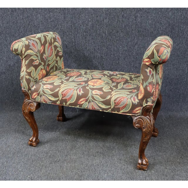 Brown Chippendale Style Upholstered Window Bench For Sale - Image 8 of 8
