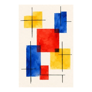 Midcentury Modern Art Print – Primary Color Geometric Abstract, 8" X 12" For Sale