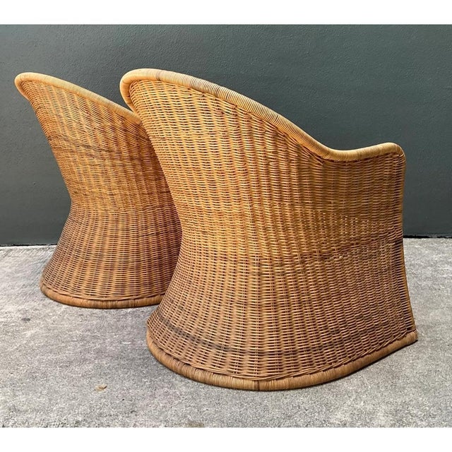 Vintage Rattan Scoop Chairs - A Pair For Sale - Image 9 of 14