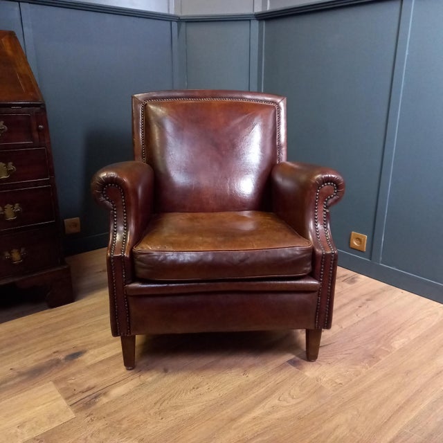 Art Deco Sheep Leather Club Armchair, 1950s For Sale - Image 9 of 15